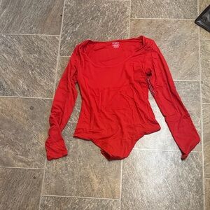 Elegant Red Long Sleeve Bodysuit